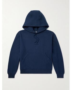 Saint Laurent Logo-Embroidered Cotton-Jersey Hoodie - Blue