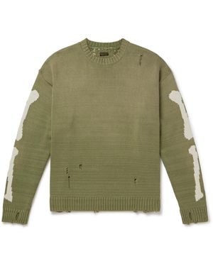 Kapital 5G Distressed Intarsia Cotton-Blend Sweater - Green