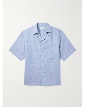 Loro Piana Federico Camp-collar Linen Shirt - Blue