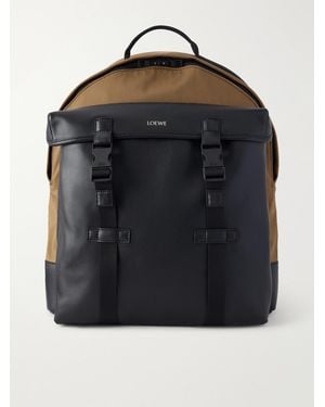Loewe Logo-Print Canvas-Trimmed Leather Backpack - Black