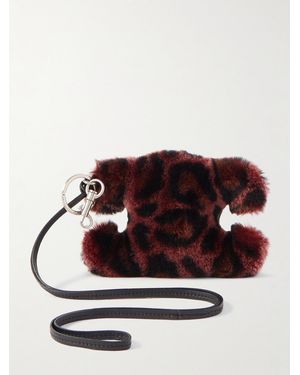 Celine Triomphe Leopard-Print Shearling and Leather Keyring - Rot