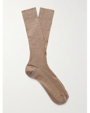 MR P. Ribbed Merino Wool-Blend Socks - Brown