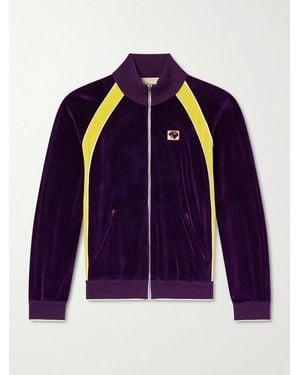 Valentino Garavani Appliquéd Cotton-blend Velvet Track Jacket - Purple