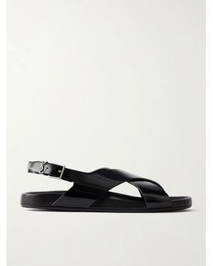 Saint Laurent Helios 10 Cassandre-embellished Leather Sandals - Black