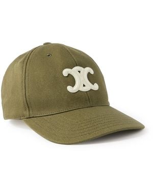 Celine Triomphe Logo-Appliquéd Cotton-Blend Drill Baseball Cap - Green
