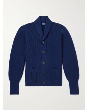 William Lockie Duncan Shawl-collar Ribbed Merino Wool And Cashmere-blend Cardigan - Blue