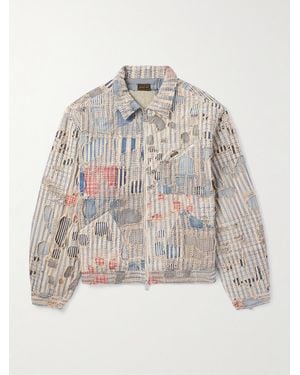 Kapital Boro Distressed Patchwork Cotton And Linen-blend Zip-up Jacket - White