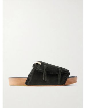 Visvim Christo Shaman Folk Fringed Suede Summer Shoes - Black