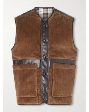 Drake's Padded Leather-trimmed Cotton-corduroy Gilet - Brown