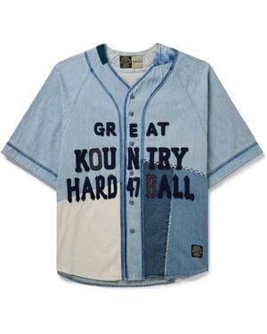 Kapital Appliquéd Embroidered Patchwork Denim Shirt - Blue
