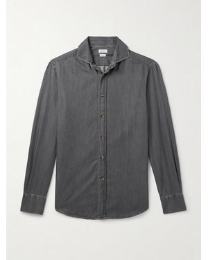 Brunello Cucinelli Slim-Fit Spread-Collar Cotton-Chambray Shirt - Grey
