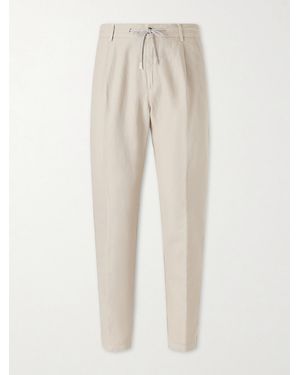 Eleventy Straight-leg Cotton And Linen-blend Drawstring Trousers - Natural