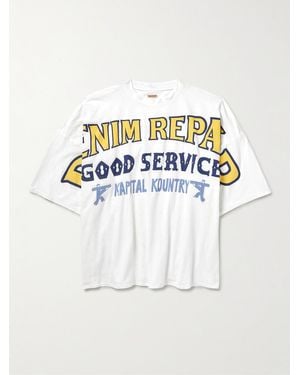 Kapital Denim Repair Oversized Printed Cotton-Jersey T-Shirt - White