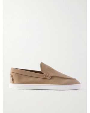 Christian Louboutin Moonboat Logo-Embossed Nubuck Loafers - White