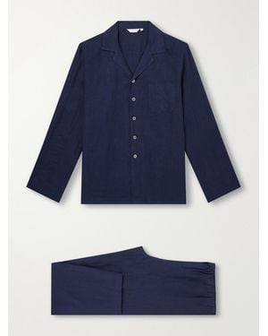Derek Rose Sicily 1 Linen-Canvas Pajama Set - Blue