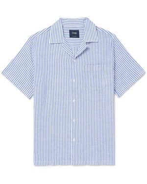Drake's Convertible-Collar Striped Cotton And Linen-Blend Shirt - Blue