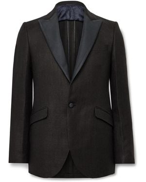 Favourbrook Randwick Slim-Fit Faille-Trimmed Herringbone Linen And Silk-Blend Tuxedo Jacket - Black