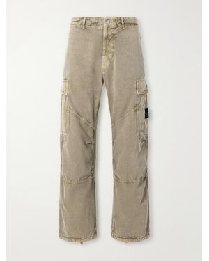 Stone Island Wide-Leg Garment And Mineral-Dyed Panama Cotton And Lyocell-Blend Cargo Trousers - Natural