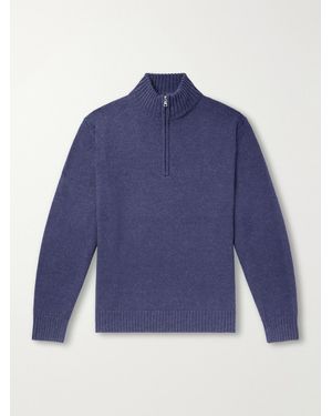 MR P. Rib-Trimmed Alpaca Half-Zip Jumper - Blue