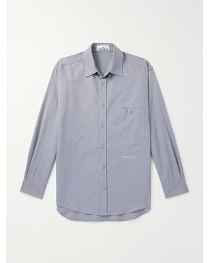 Stone Island Marina Logo-embroidered Garment-dyed Cotton Oxford Shirt - Blue