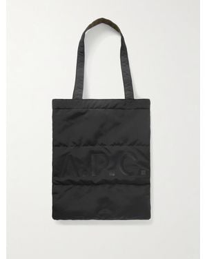 A.P.C. Logo-Print Reversible Quilted Crepe Tote Bag - Black