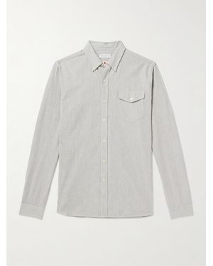 Richard James Button-Down Collar Striped Cotton, Linen And Ramie-Blend Shirt - Grey