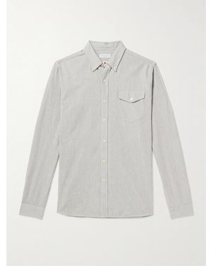 Richard James Button-Down Collar Striped Cotton, Linen And Ramie-Blend Shirt - Grey