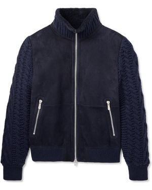 Brunello Cucinelli Shearling And Cable-Knit Cashmere Jacket - Blue