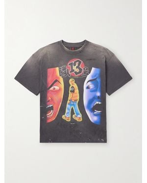 SAINT Mxxxxxx Santastic! Geeks Rule Distressed Printed Cotton-jersey T-shirt - Grey