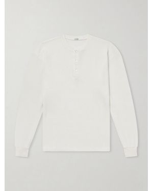 A.PRESSE Waffle-Knit Cotton And Cashmere-Blend Henley T-Shirt - White