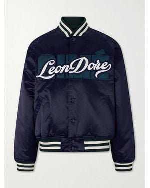 Aimé Leon Dore Logo-Embroidered Satin Varsity Jacket - Blue