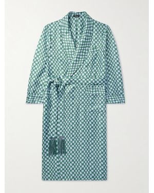 Charvet Morgenmantel aus bedrucktem Seiden-Twill mit Gürtel - Blau
