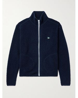 Drake's Logo-Embroidered Wool-Blend Fleece Jacket - Blue
