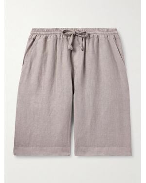 Fedeli Vico Straight-Leg Linen Drawstring Shorts - Grey