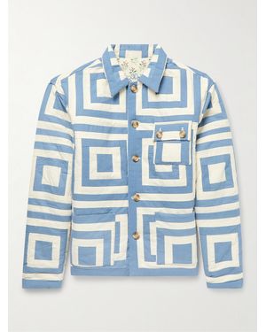 Bode House Steps Reversible Quilted Printed Cotton Jacket - Blue