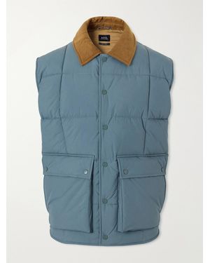 A.P.C. Jimmy Corduroy-Trimmed Quilted Shell Vest - Blue