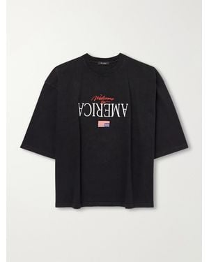 Willy Chavarria Welcome To America Logo-Embroidered Cotton-Jersey T-Shirt - Black