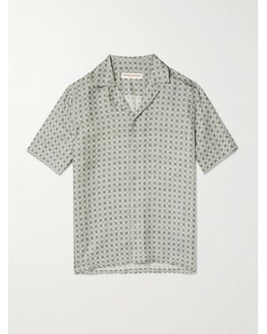 Orlebar Brown Maitan Camp-Collar Printed Silk-Satin Shirt - Grey