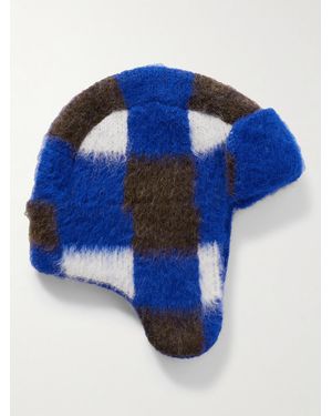 The Elder Statesman Thistle Checked Alpaca-Blend Trapper Hat - Blue