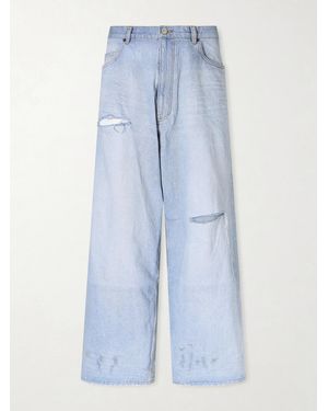 Balenciaga Wide-Leg Distressed Jeans - Blue