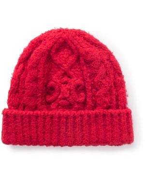Celine Cable-Knit Brushed Cotton-Blend Beanie - Red
