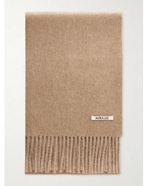 AURALEE Logo-appliquéd Fringed Cashmere Scarf - Natural
