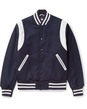 Golden Bear The Hayes Leather-Panelled Wool-Blend Varsity Jacket - Blue