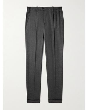 Thom Sweeney Straight-leg Pleated Wool-blend Flannel Trousers - Grey