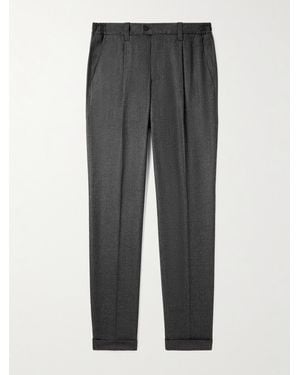 Thom Sweeney Straight-leg Pleated Wool-blend Flannel Trousers - Grey