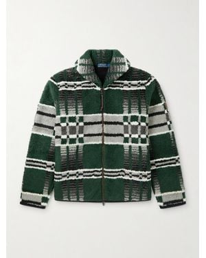 Polo Ralph Lauren Shawl-Collar Checked Woven Zip-Up Cardigan - Green