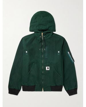 Sacai Carhartt Wip Jersey-trimmed Cotton-canvas Hooded Blouson Jacket - Green