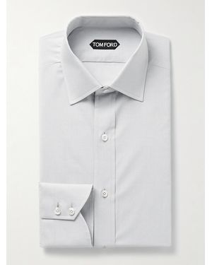 Tom Ford Slim-Fit Cutaway-Collar Prince Of Wales Checked Cotton-Poplin Shirt - White