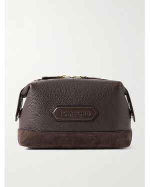 Tom Ford Suede-trimmed Full-grain Leather Wash Bag - Grey