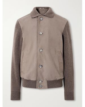 Brioni Ribbed Wool And Suede Blouson Jacket - Brown